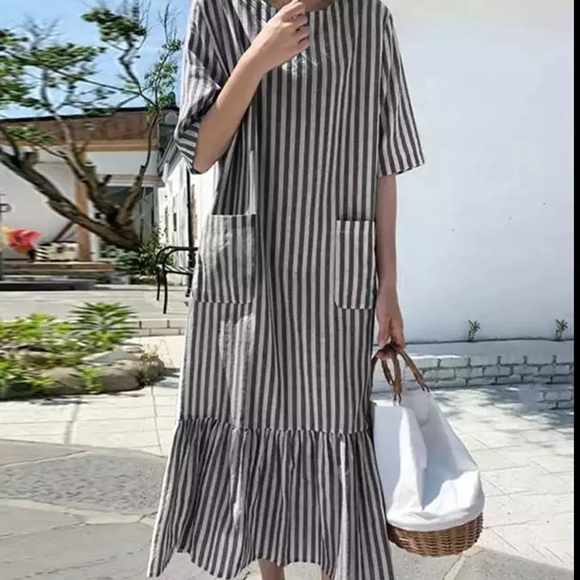 Blue and White Striped Women's Dress - Picture 2 of 2